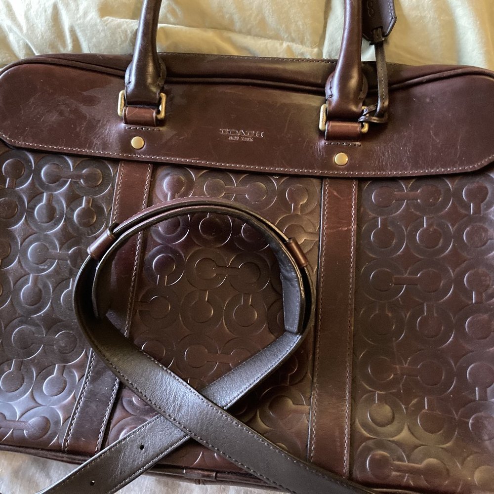 Coach embossed brown leather briefcase